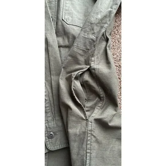 NWT Outerknown Sz L 100% Org Ctn Olive Cinched Adj Waist Btn Plts LS Shirt Dress - Picture 8 of 13